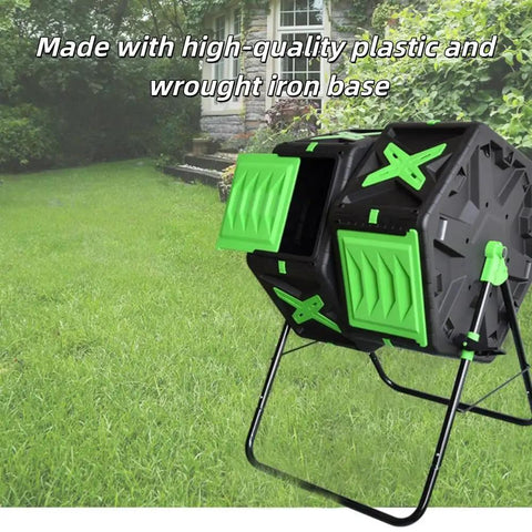 37 Gallon Dual Chamber Compost Tumbler With Sliding Doors For Outdoor Gardens Built Tough Rotating Bin With Metal Base