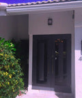 House entrance with 16 Inch Modern Stainless Steel Door Handle Pulls in Chrome Mirror Polish Finish for wood and glass doors.