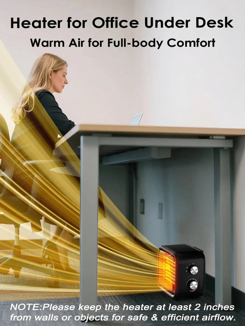 Dope Portable 1500W Desk Space Heater With PTC Ceramic Heating under desk in office for quick warmth and quiet use