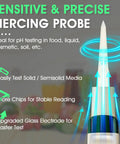 Close-up of All In One PH Meter for Foodie Kitchens and Home Use with ATC and Backlit Display piercing probe with glowing indicators