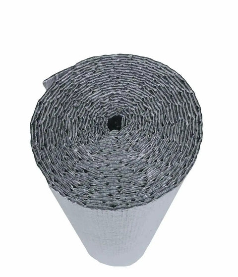 Spiral Duct Wrap Reflective Insulation For HVAC 12 Inch By 5 Foot R8 To R24 Double Reflective Foil Layers With Bubble Core rolled view.