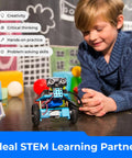Ranger 3 In 1 Coding Robot Kit For Kids 10 Plus Bluetooth Edition Build Land Raider Tank Nervous Bird And Dashing Raptor Arduino Scratch Learning 16 Coding Projects STEM Kit The Epic Gift, child with blue robot
