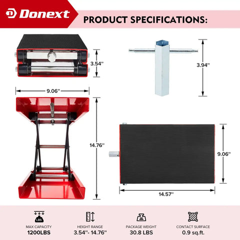 Beefy Heavy Duty Motorcycle Lift Scissor Jack 1200 Lb Capacity With Wide 9.06 By 14.57 Inch Deck Built To Last Red Specifications