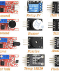 38 In 1 Sensor Module Kit For Arduino And Raspberry Pi Projects With 0.96 Inch OLED Screen includes various sensors such as sound, relay, and more.