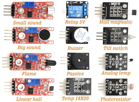 38 In 1 Sensor Module Kit For Arduino And Raspberry Pi Projects With 0.96 Inch OLED Screen includes various sensors such as sound, relay, and more.