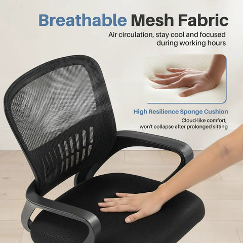 Ergonomic Go-To Home Office Desk Chair With Lumbar Support And Rocking Mode, breathable mesh back and cushioned seat detail