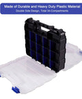 Open view of Double Sided 34 Compartment Small Parts Storage Case With Removable Dividers For Screws Nuts Bolts Nails And Tiny Hardware