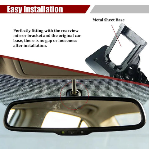 Three Piece Car Rear View Mirror Mount Set installed in vehicle interior, showing aluminum bracket securing rearview mirror