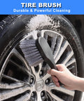 Using tire brush from Pro Grade Wheel And Rim Cleaning Brush Set for Cars And Motorcycles on a soapy tire.