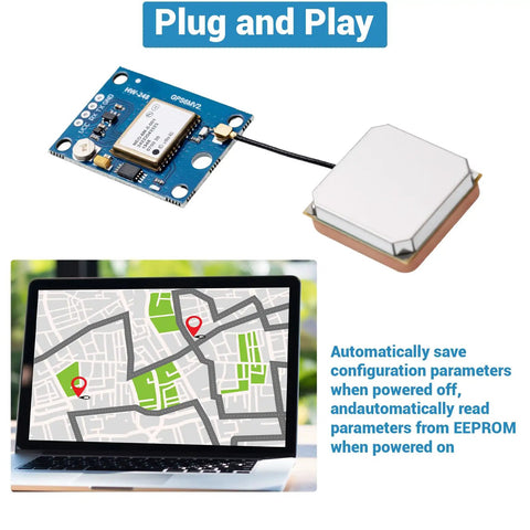 2 Pack GY NEO6MV2 NEO6M GPS Flight Controller Module 3V To 5V With Ceramic Antenna, map interface shown, plug and play feature
