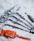 Ice Anchor Tool Kit For Cold Weather Fishing And Camping Beefy Stainless Steel Tent Stakes With Drill Adapter in snow