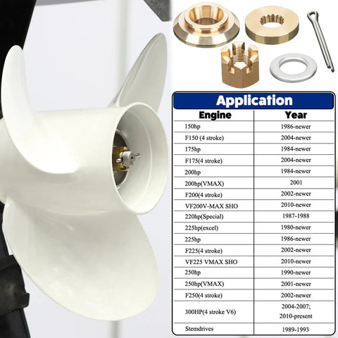 Upgrade 150-300HP Propeller Installation Hardware Kit For Yamaha Outboard Motors with chart and components shown