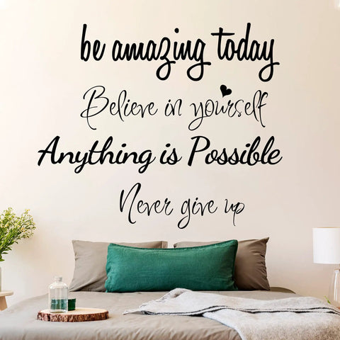 Removable Peel And Stick Inspirational Quote Wall Decals Set With Four Motivational Phrases in a home bedroom setting