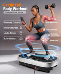 Woman using Vibration Plate Exercise Machine For Home Gym Full Body Workout With Loop Bands for low impact fitness and weight loss