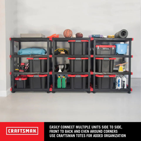 Heavy Duty Four Tier Plastic Storage Shelves For Garage Organization Built Tough With Ample Space Easy Setup Indoors Or Out Handles Twenty Gallon Bins No Sweat Total Knockout Straight Up Winner For Neat Spaces Any Day