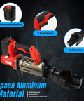 Loschen Cordless Electric Rebar Bender For DIY Pros showing removable battery, push-button, and alloy jaw.