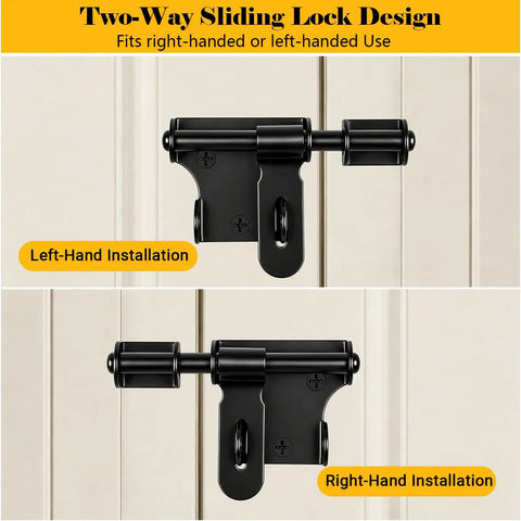 Built Different 4 Inch Slide Barrel Bolt Gate Latch crafted from solid corrosion resistant stainless steel, left and right installation views