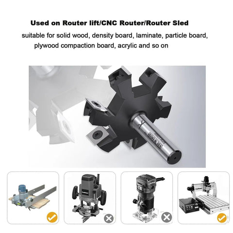 Slab Flattening Router Bit With Half Inch Shank And Six Wing Design For Fast Wood Surfacing, 3 Inch Cutting Diameter