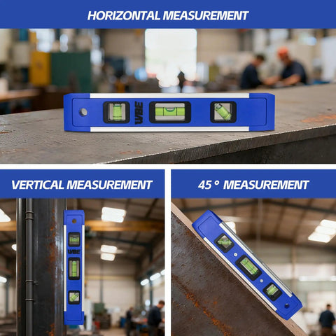 Kickass 9 Inch Magnetic Torpedo Level 2 Pack Blue Aluminum Build With High Contrast Bubbles For Quick 45 90 180 Degree Layouts And Heavy Duty Shock Absorbing End Caps