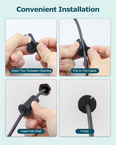4-step installation of 6 Pack 3/4 Inch Rubber Wall Grommets for Cable Routing and Protection with 19mm hole