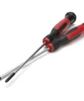 Straight Up Precision Electronics Screwdriver Set That Delivers Six Premium S2 Steel Tool Bits With Reliable Swivel Magnetic Heads For Fast Phillips Slotted Fixes And Everyday Handyman Jobs. Red and black handled screwdrivers with fine tips.