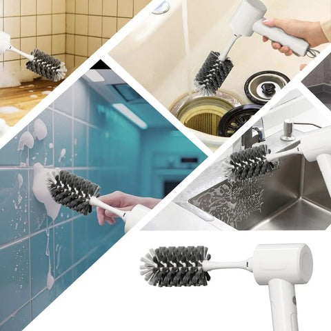 Cordless Electric Spin Scrubber With 1500mAh Battery cleaning various surfaces including sink, tiles, and kitchen counter.