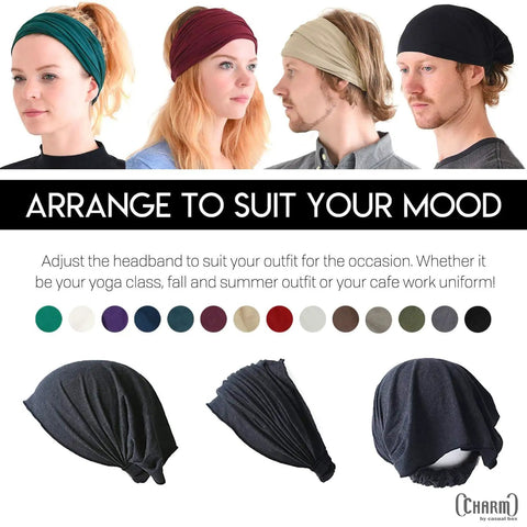 No Slip Sweat Wicking Headband For Men Japanese Style Bandana Black Size M Elastic Fit display with various models