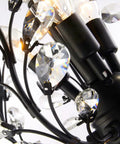 Close-up of Black Vintage Crystal Branch Chandeliers Pendant Light Flush Mount Ceiling Fixture With Seven Crystal Lights