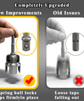 Comparison of new PVC Pipe Threader Kit With Internal And External Threaders showing spring ball lock vs. loose taps issue.