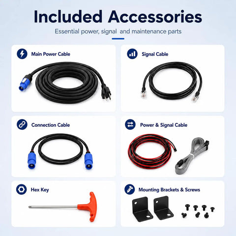 Included accessories for Top Shelf 80 Inch P1.86 Led Poster Display With Gob Coating, featuring cables and mounting brackets.