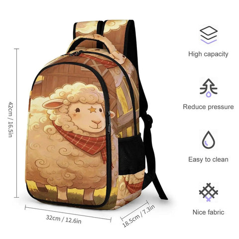 Farmhouse Lamb Print Backpack For Everyday Carry, unisex daypack with lamb design, durable polyester, large capacity