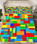 Colorful Brick Pattern Twin Size Fitted Sheet Set With Pillowcase For Kids Teens And Adults Geometric Patchwork Bedding In Soft Microfiber Material For A Dope Chic Modern Bedroom Vibe, twin bed