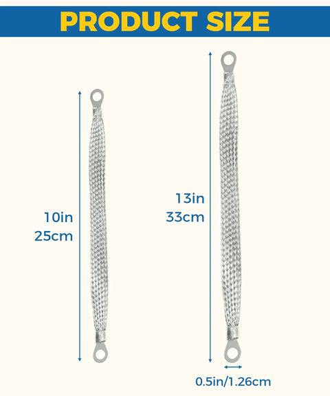 Heavy Duty Engine Ground Strap Kit With Five Flexible Braided Copper Cables And Ring Terminals sizes 10in and 13in cables with rings