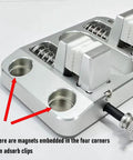 Close-up of Heavy Duty Wire Clamp Soldering Station Holder showing magnets embedded in corners for clip attachment.