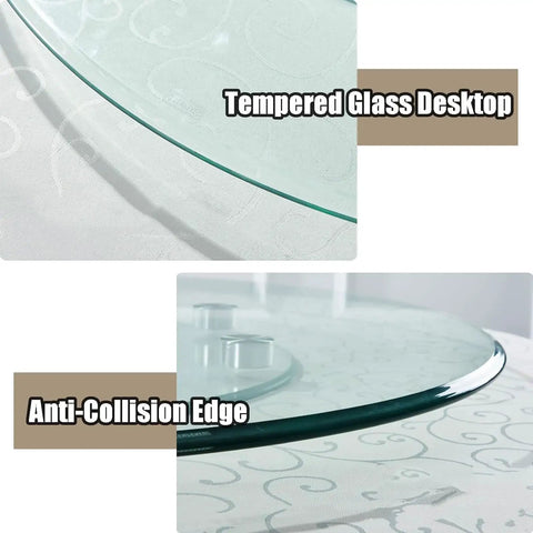 Clear Round Glass Lazy Susan Turntable with tempered glass desktop and anti-collision edge on dining table