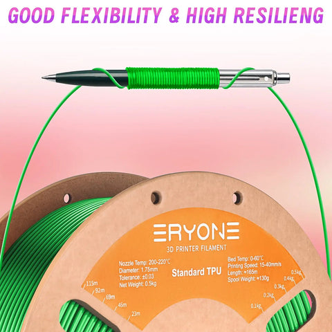 Premium Flexible TPU 3D Printer Filament 1.75Mm Precision 95A Soft Rubber Toughness Slick Extrusion Path Heavy Duty Half Kilogram Spool Eco Friendly Green Polymer For Rock Solid Fabrication