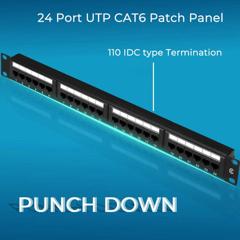 24 Port Cat6 Patch Panel With 10G Ready Ethernet, 19 Inch Rackmount Or Wall Mount, Plug-And-Play Punch Down Block For Cat6 Cat5e Cat5 Cabling, 1U Network Panel, Easy Install, Durable High Density Networking Solution.