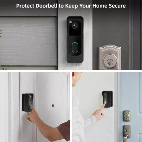 Adjustable Doorbell Mount For Blink Video Doorbell Camera 2nd Gen No Drill Adhesive Or Included Hardware Renters Friendly Easy To Install Anti Theft Bracket Black shown installed on doors