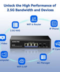 Diagram of Six Port 2.5G PoE Switch With Four 2.5G PoE Ports And Two 10G SFP Slots Unmanaged Network Switch 75W Power Budget