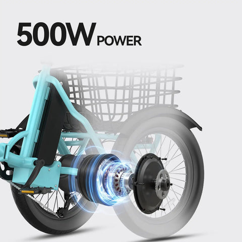 Adult Electric Tricycle With Folding Fat Tire Three Wheel E Trike 500W Motor UL2849 48V 10.4Ah Removable Battery, rear wheel motor detail