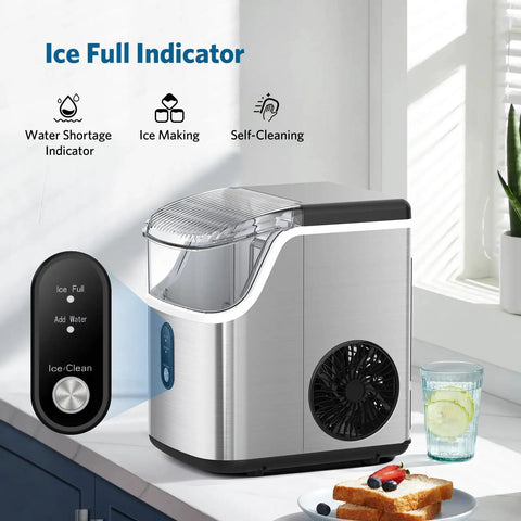 Nugget Ice Maker Countertop Portable Chewable Pellet Ice Machine With Auto Cleaning Function 34 Lbs Per 24 Hours Durable Stainless Steel Body