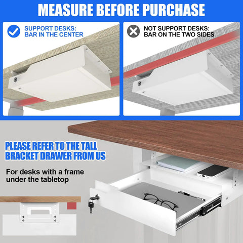 Kick Desk Chaos To The Curb With This Sleek Undermount Drawer Locker showcasing installation options, white drawer under desk.