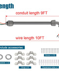 10 Foot Non Metallic Liquid Tight Conduit Kit With Prewired 10 AWG THHN Copper Conductors And Terminals Includes 90 Degree And Straight Connectors For Outdoor HVAC Wiring Ready To Install Plug And Play, showing conduit with accessories
