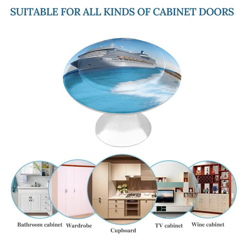 Modern Round Stainless Steel Cabinet Knobs With Screws, 2 Pack for various cabinet doors, featuring ocean and cruise ship design.