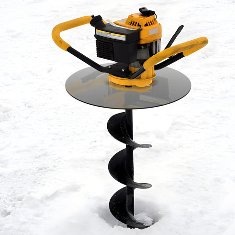 Ice Auger Drill Adapter Stainless Steel For Ice Fishing Stopper Disk With Eleven Point Eight Inch Safety Disk Attachment Plate Fits Half Inch And Up Drill Bit Chuck Must Have Gear For Serious Ice Fishing in snowy landscape