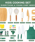 20-piece kids safe knife set with wooden cutting board, rolling pin, utensils, kid knives, and apron