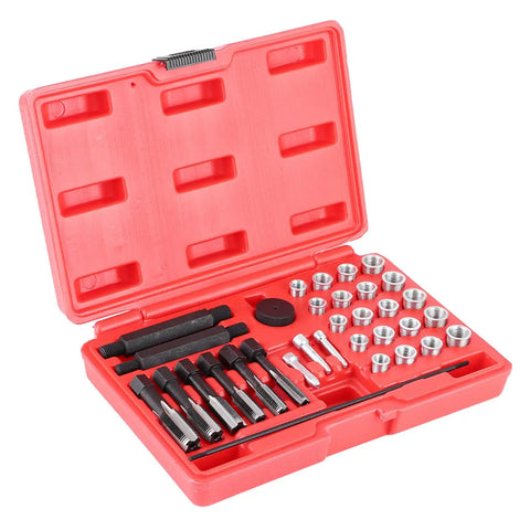 Premium Glow Plug Thread Repair Kit Set 33 Pieces Durable High Grade Steel Diesel Cylinder Head Tool For Engine Fix And Fast Restore in red case