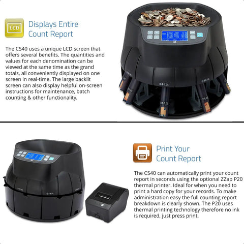 Hustle Ready Commercial Coin Counter And Sorter Roller Machine With Large Hopper Auto Reverse Motor Smooth Cash Sorting Quick Currency Handling For Retail Shops with LCD display and coin sorting slots.