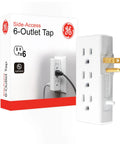 Six Outlet Side Entry Power Tap Side Access Adapter Converts Two Indoor Outlets Into Six, Slim Vertical, Space Saving Design