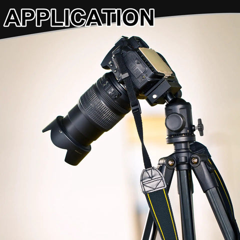 16 Piece Set Of 1/4 20 X 3/4 Inch Round Knob Bolts Made From Top Grade Stainless Steel Thumb Screws securing a camera on a tripod.